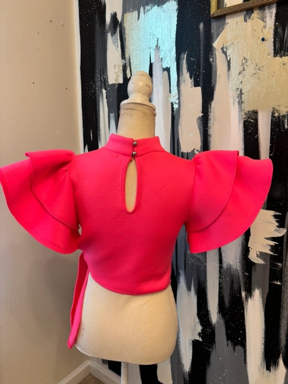 Ruffle Sleeve Tie-Side Top in Hot Pink - Picture 2 of 5